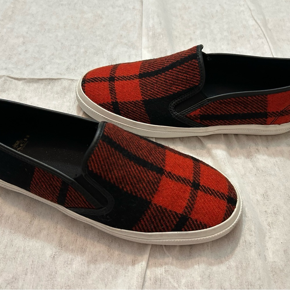 Coach Chrissy Wool Red & Black Slip-on Sneakers